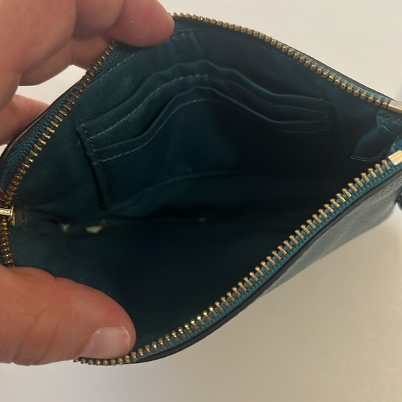 Coach Leather Wristlet Teal Blue Pebbled Pouch with Card Slots - Picture 4 of 6